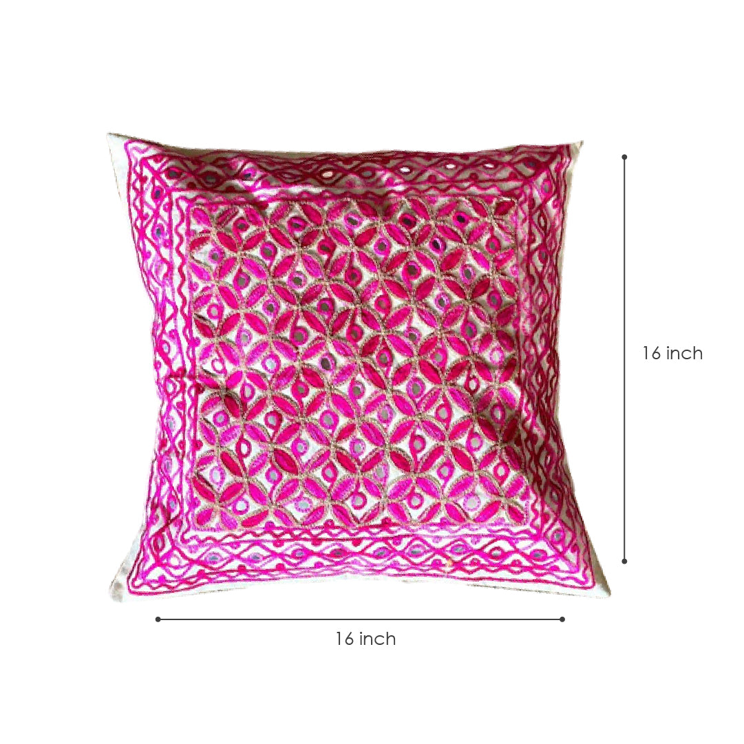 Shades Of Pink Aari Embroidery Cushion Cover (Set of 2)