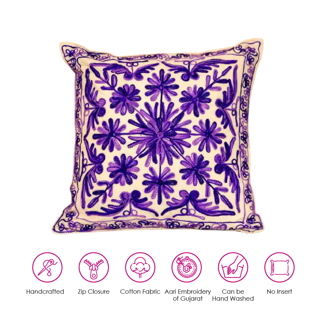 Violet Vibes Embroidery Cushion Cover (Set of 2)