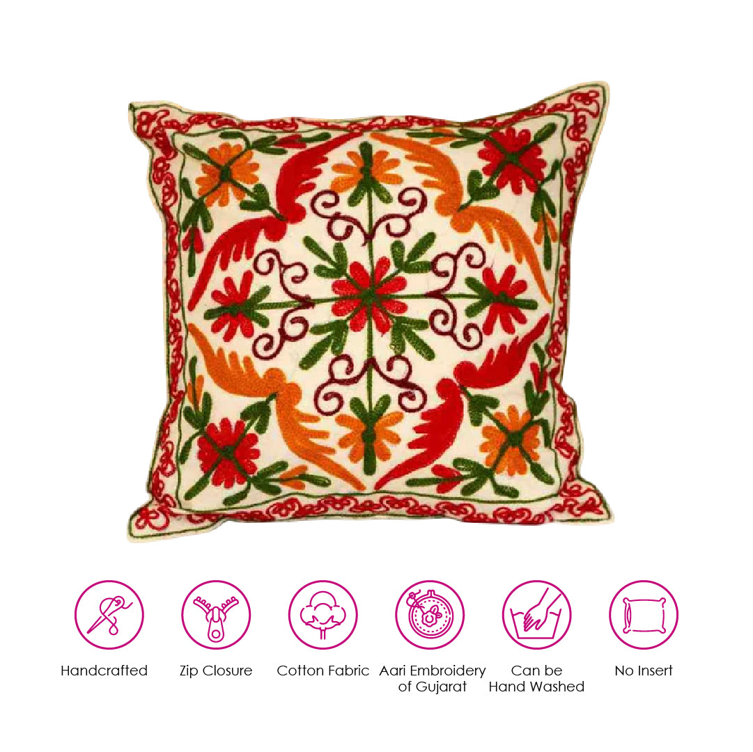 Rustic Bloom Aari Embroidery Cushion Cover (Set of 2)