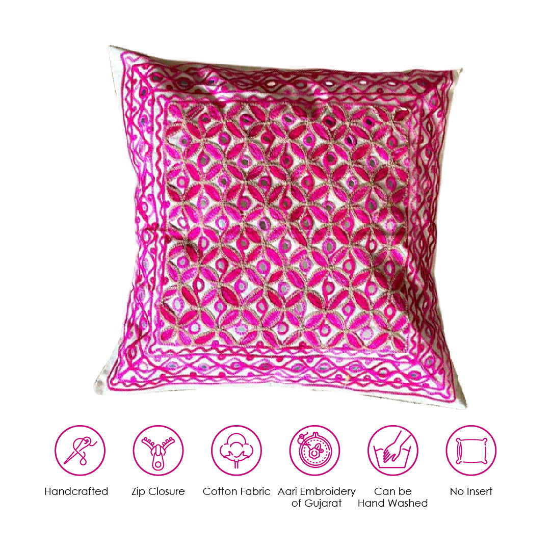 Shades Of Pink Aari Embroidery Cushion Cover (Set of 2)