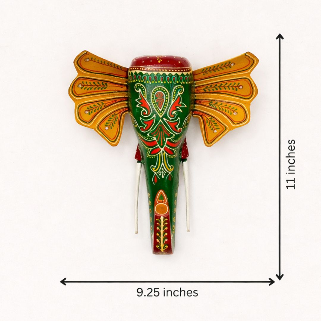 Green Handpainted Elephant Wall Decor