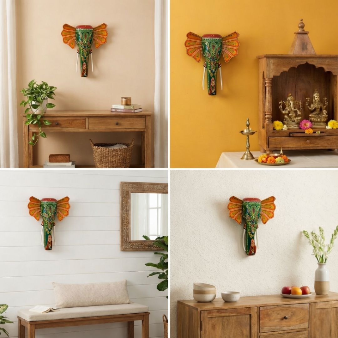 Green Handpainted Elephant Wall Decor