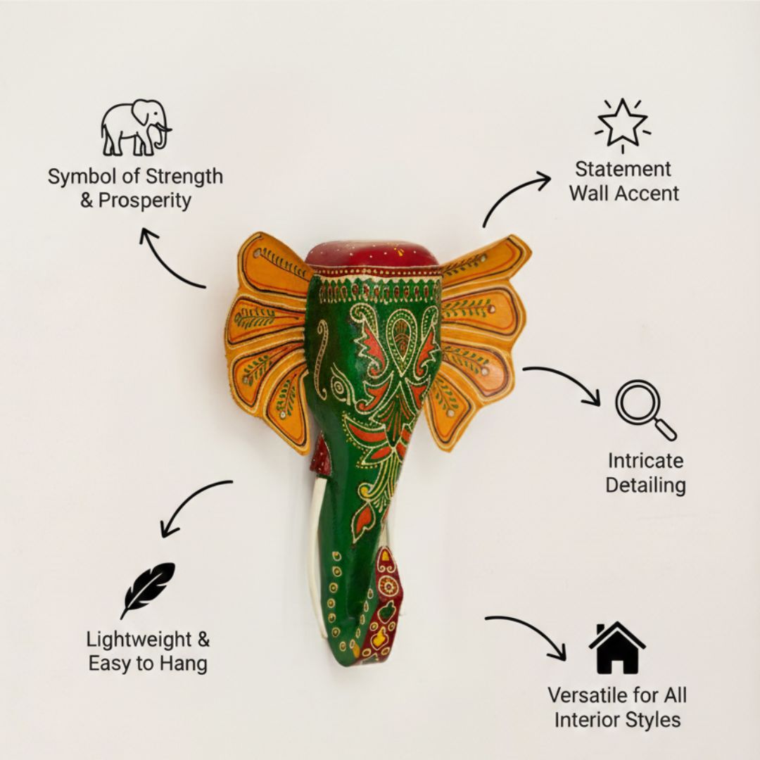 Green Handpainted Elephant Wall Decor
