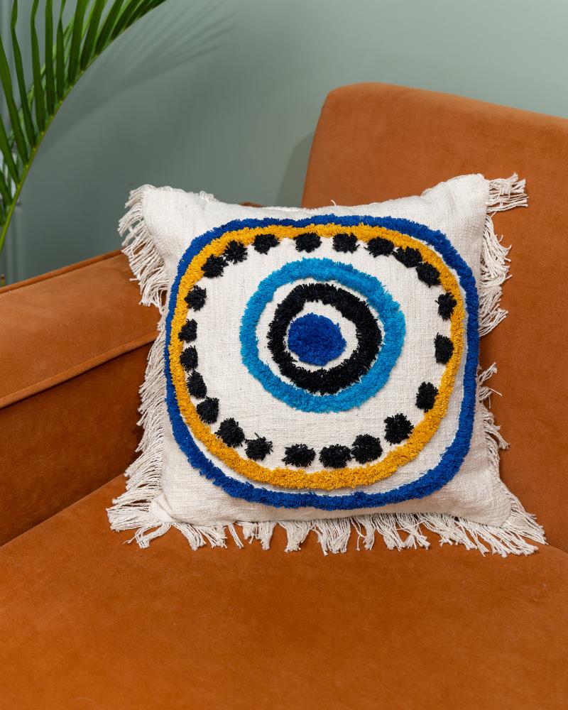 Atrangi Studio Evil Eye Tufted Cushion Cover