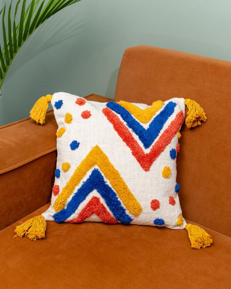 Atrangi Studio Tripping on Triangles Tufted Cushion Cover