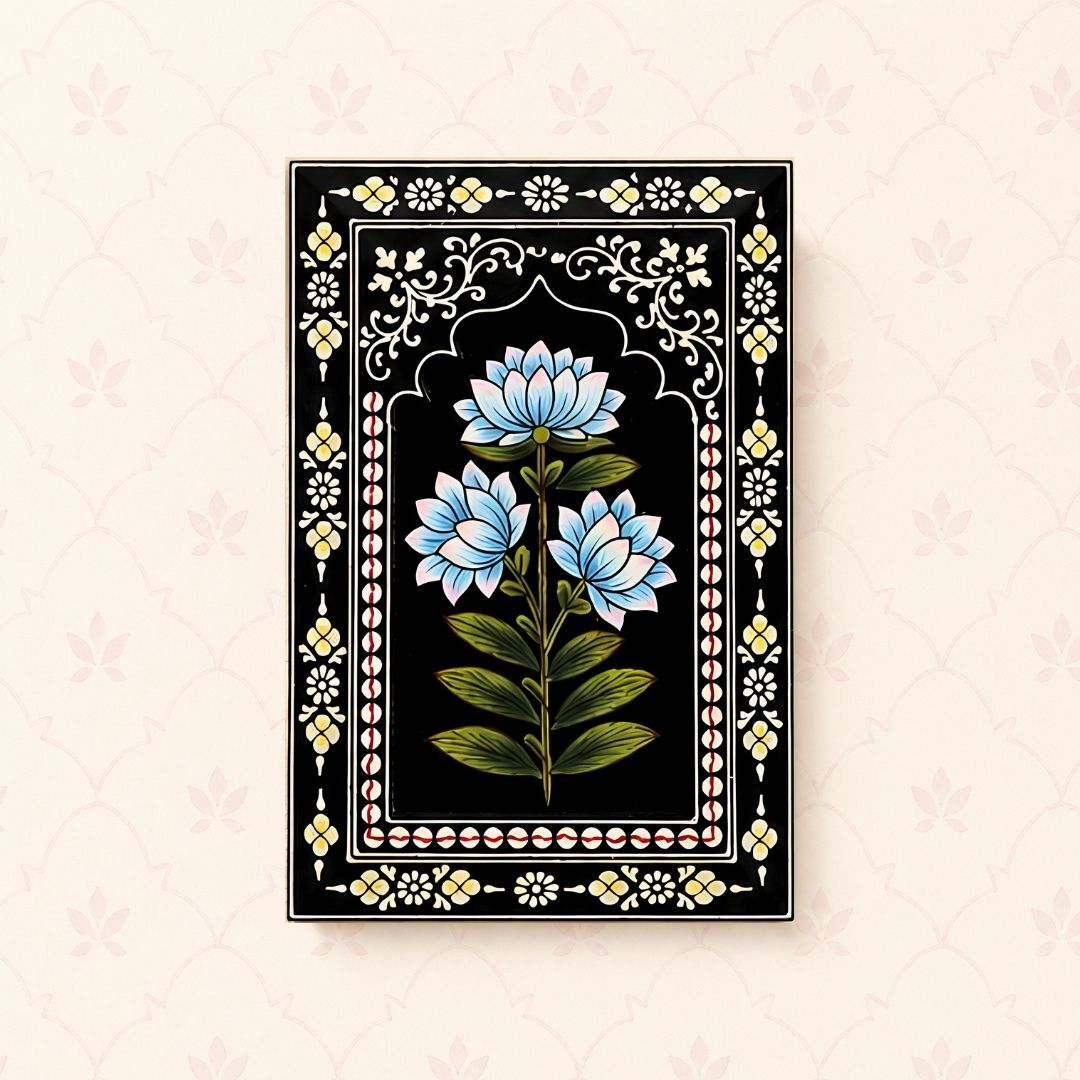 Indigo Bloom Handpainted Wooden Wall Frames (Set Of 3) (12x8 inch)
