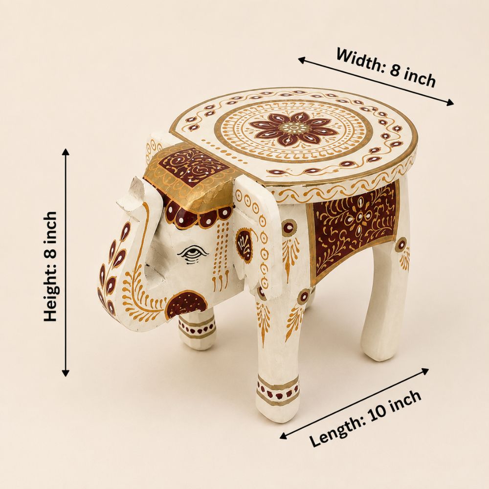 Maroon Royale Handpainted Wooden Elephant Stool