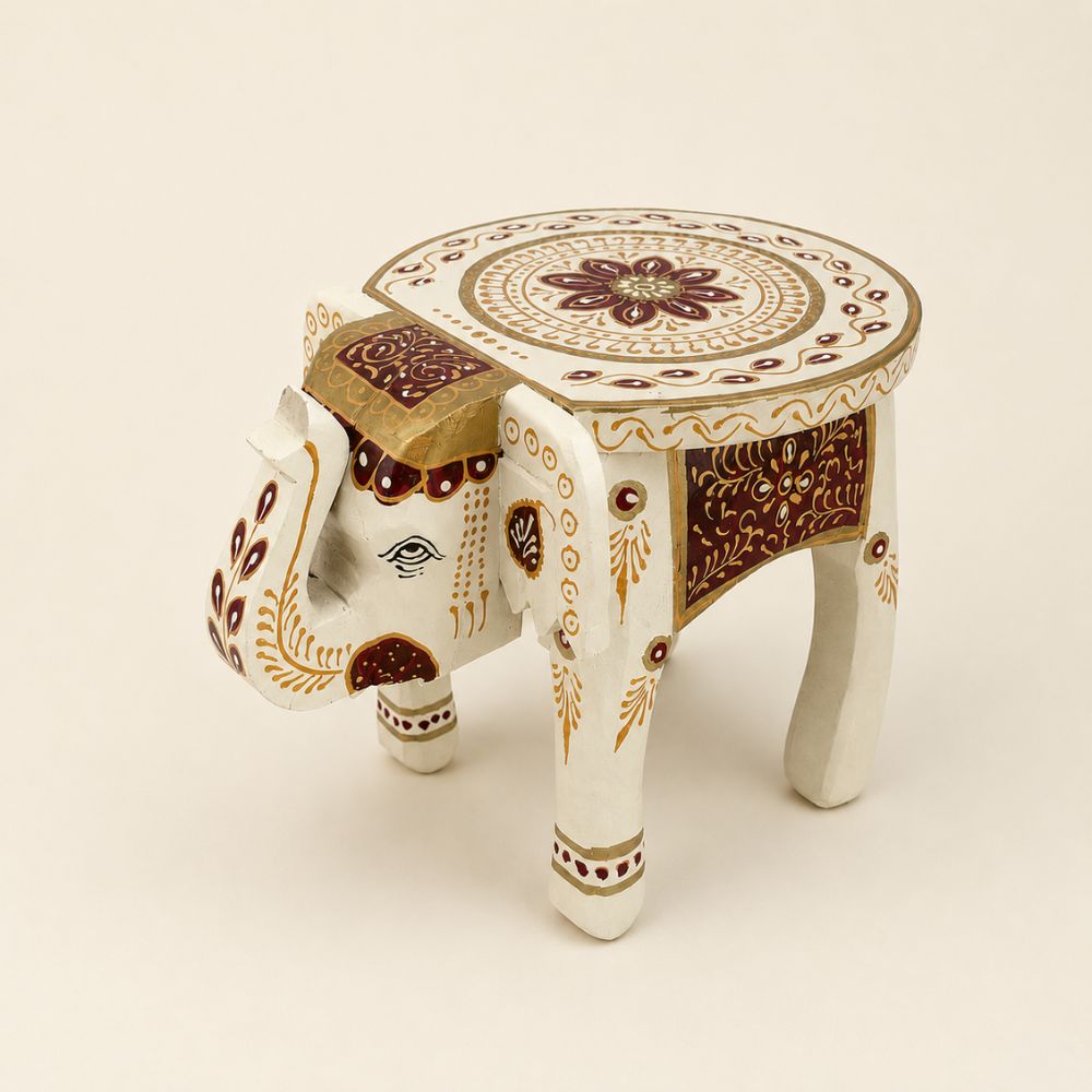 Maroon Royale Handpainted Wooden Elephant Stool