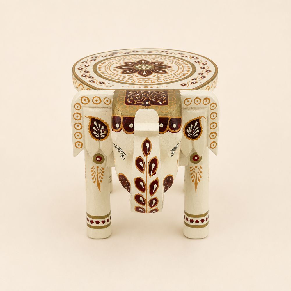 Maroon Royale Handpainted Wooden Elephant Stool