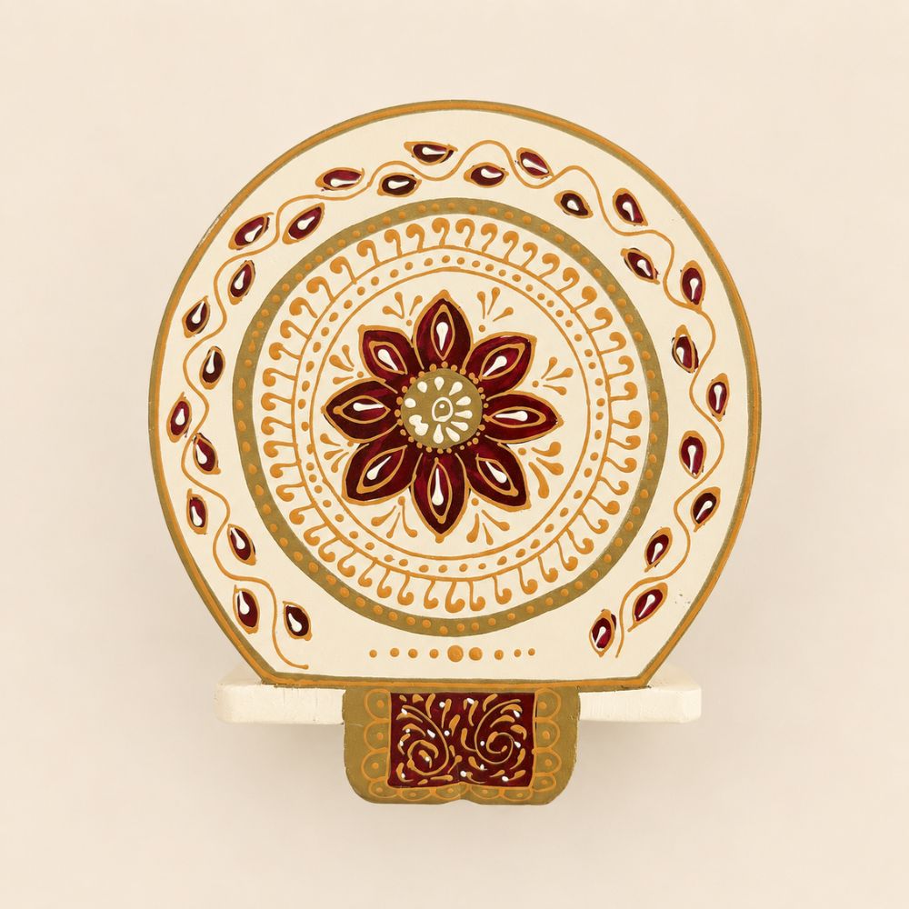 Maroon Royale Handpainted Wooden Elephant Stool