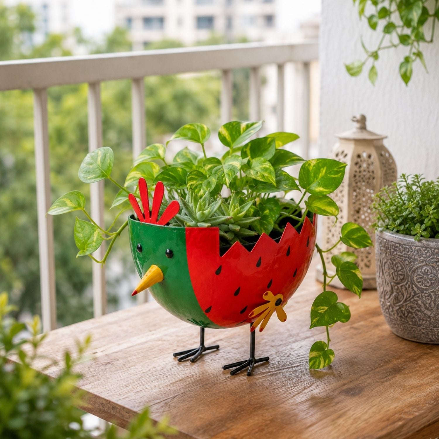 Mr. Melon Handpainted Metal Planter