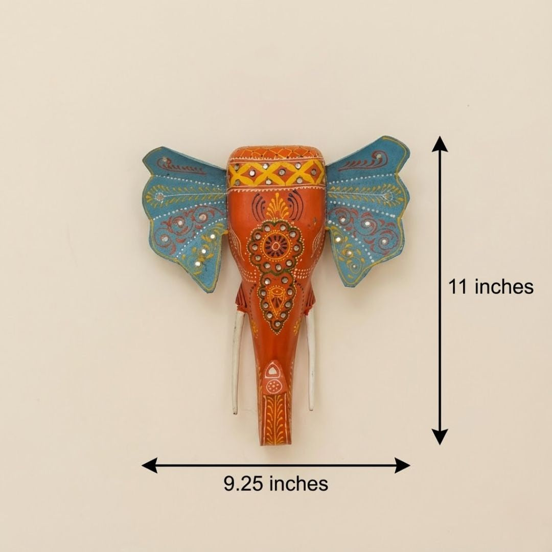 Orange Handpainted Elephant Wall Decor