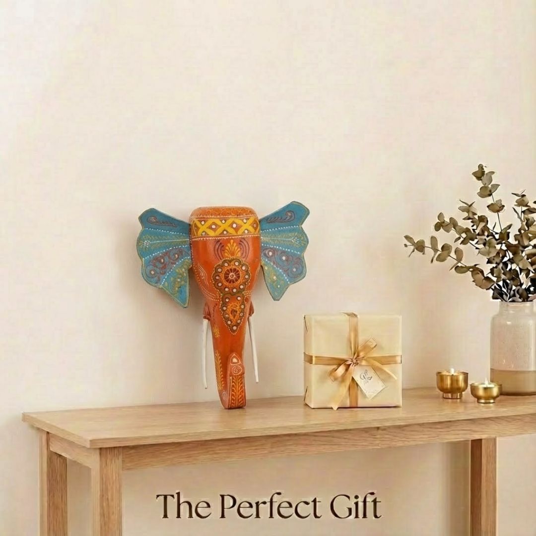 Orange Handpainted Elephant Wall Decor