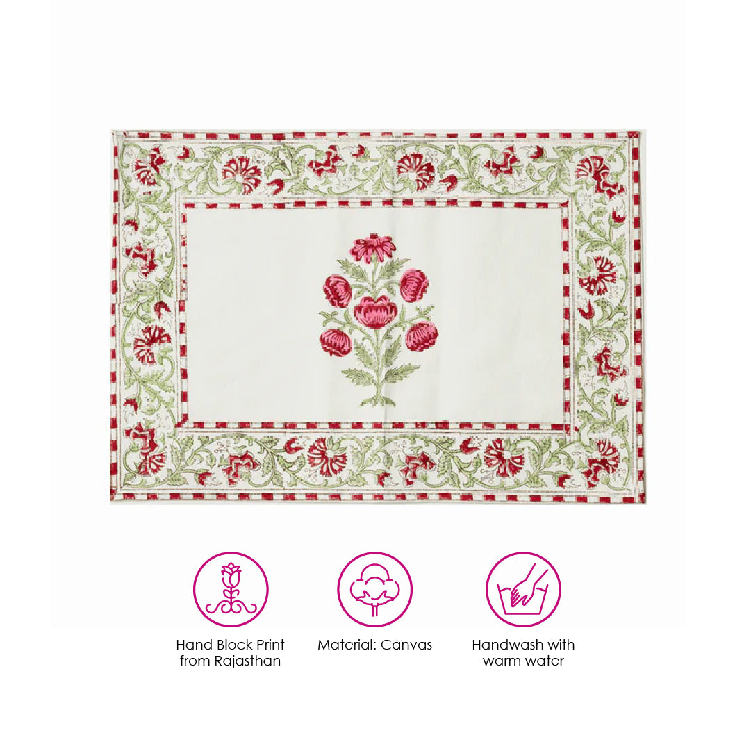 Peony Block Print Table Mat (Set of 2)