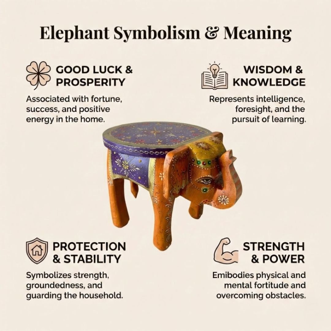 Purple Orange Handpainted Wooden Elephant Stool