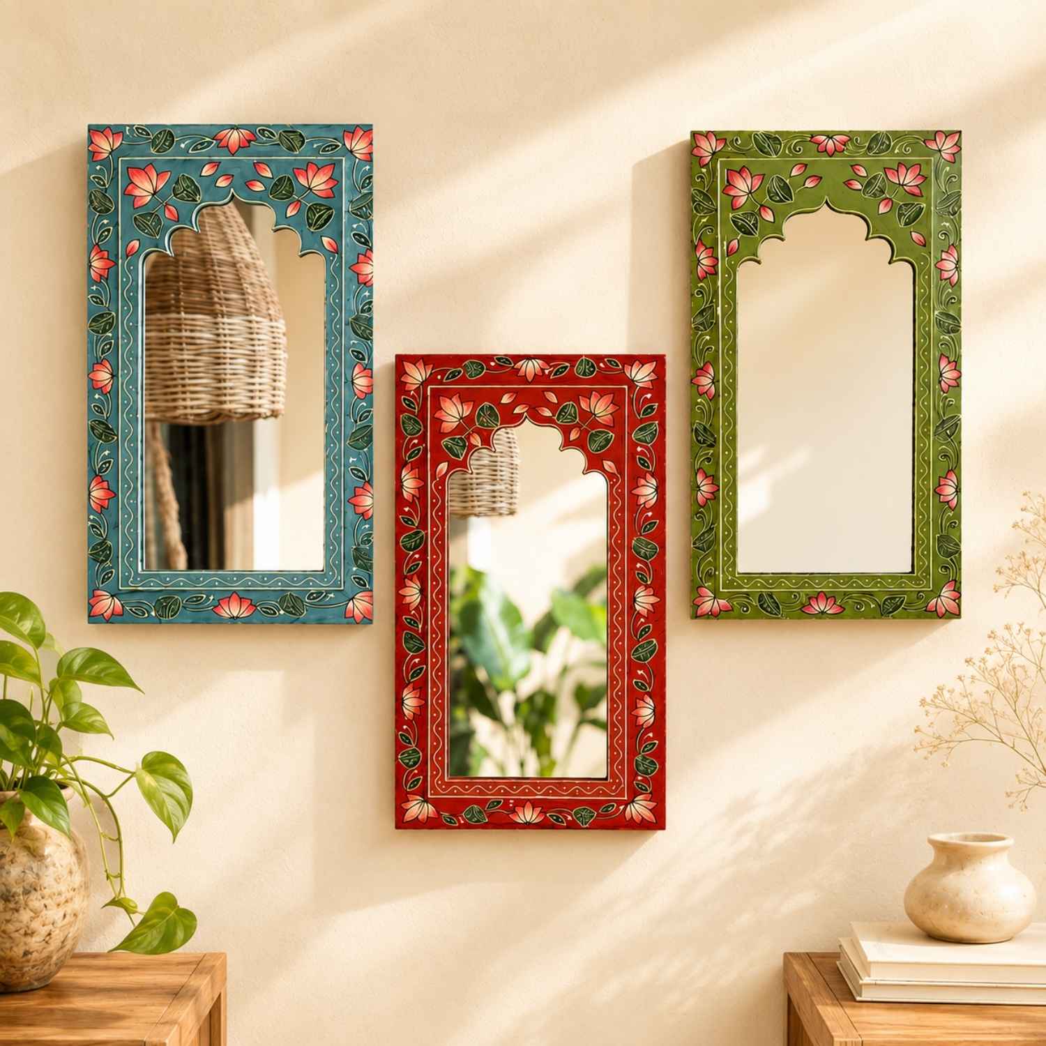 Set of 3 Wooden Mirrors