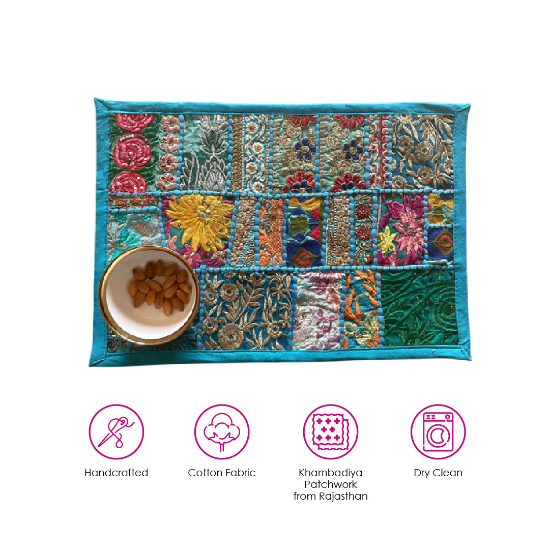 Light Blue Patchwork Table Mats (Set of 2)