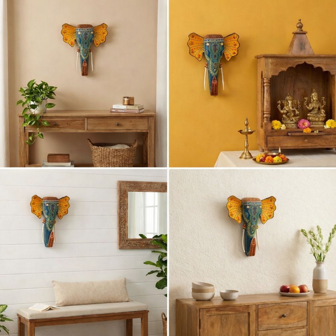 Turquoise Handpainted Elephant Wall Decor