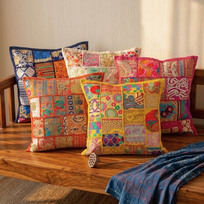 Assorted Patchwork Cushion Cover (Set of 5) | Atrangi Studio