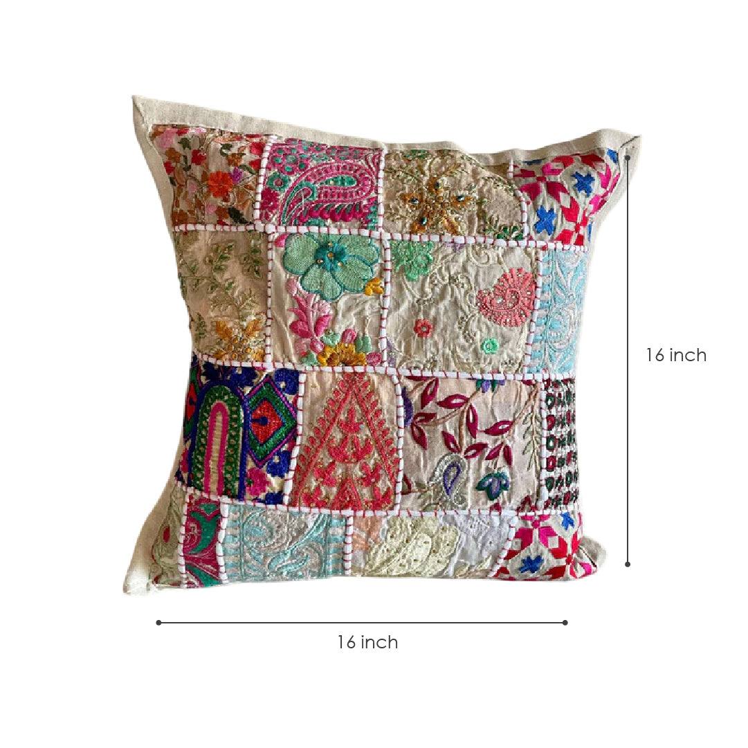 White Patchwork Cushion Cover (Set of 2)