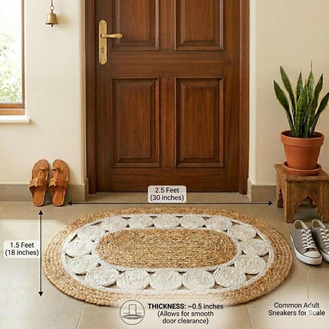 White Hoops Jute Mat