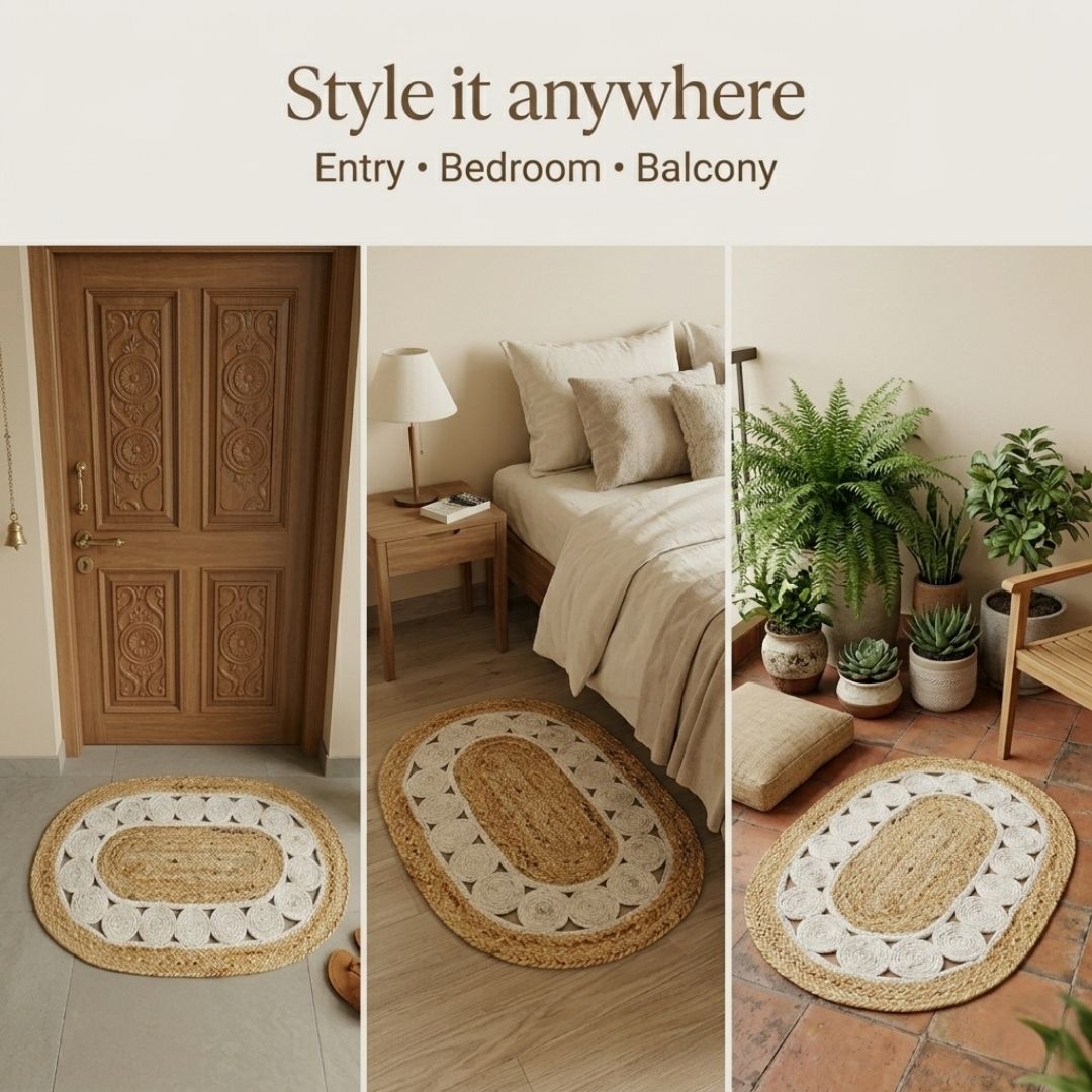 White Hoops Jute Mat