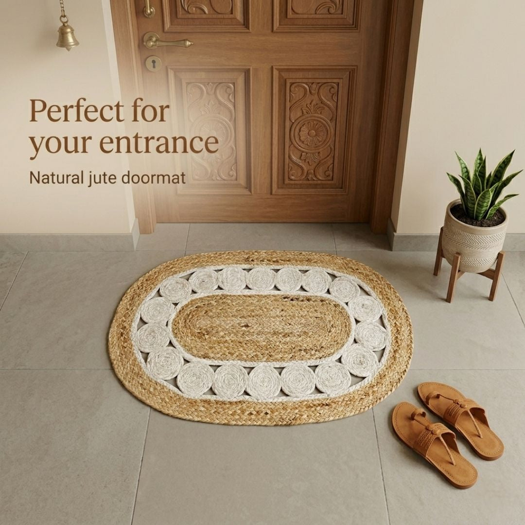 White Hoops Jute Mat