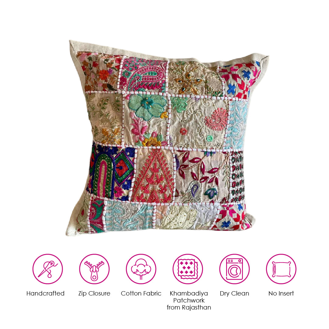 White Patchwork Cushion Cover (Set of 2)