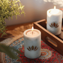 Load image into Gallery viewer, Atrangi Lotus Marble Candle Holder
