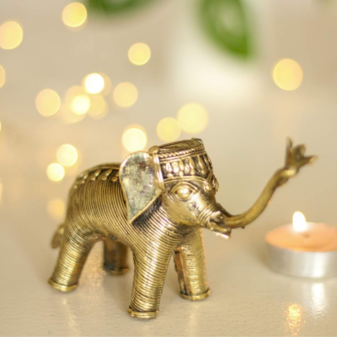 Atrangi Elephant Pair - Gold Colour - Dhokra Table Decor