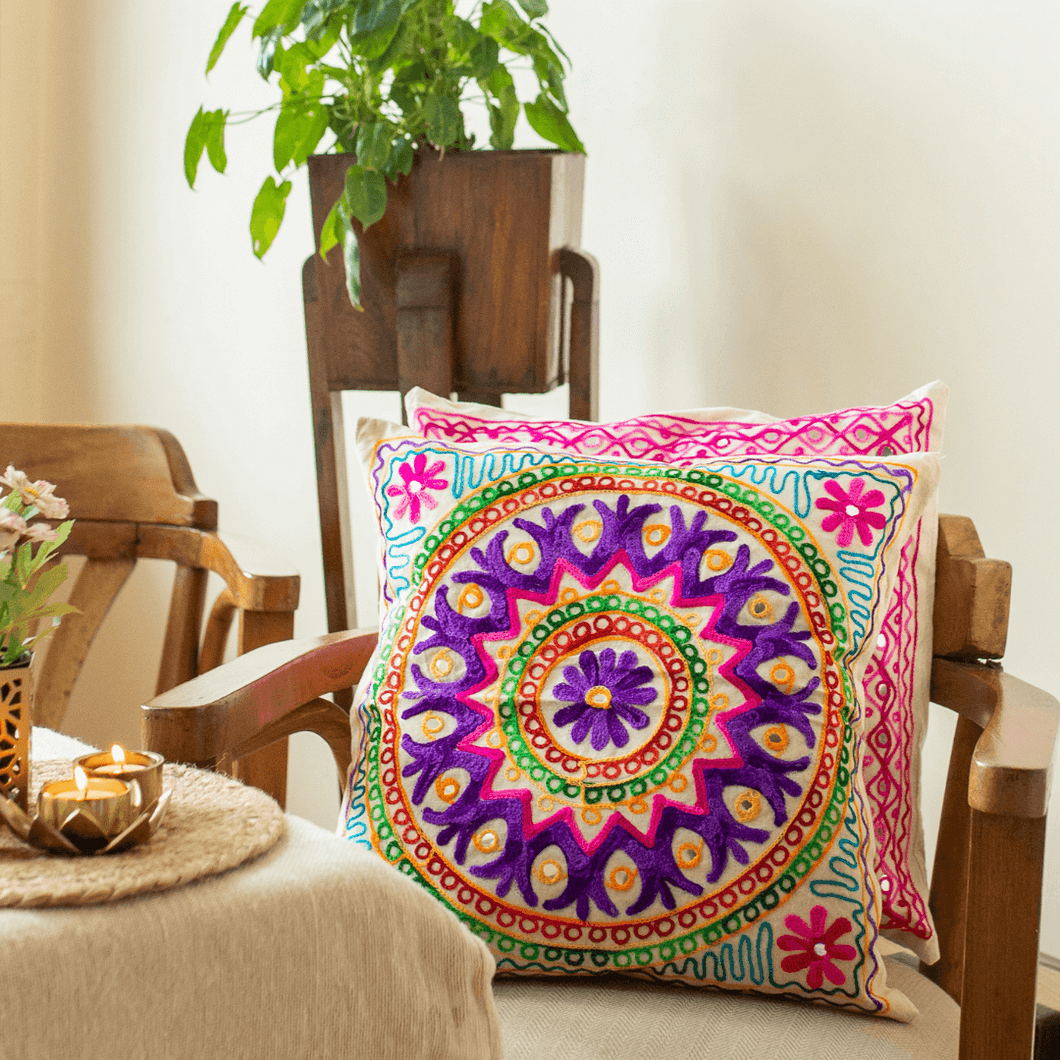 Mandala Aari Embroidery Cushion Cover