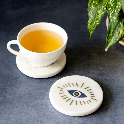Atrangi Studio Evil Eye Marble Coaster (Set Of 2)