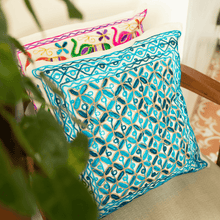 Load image into Gallery viewer, Shades Of Blue Aari Embroidery Cushion Cover
