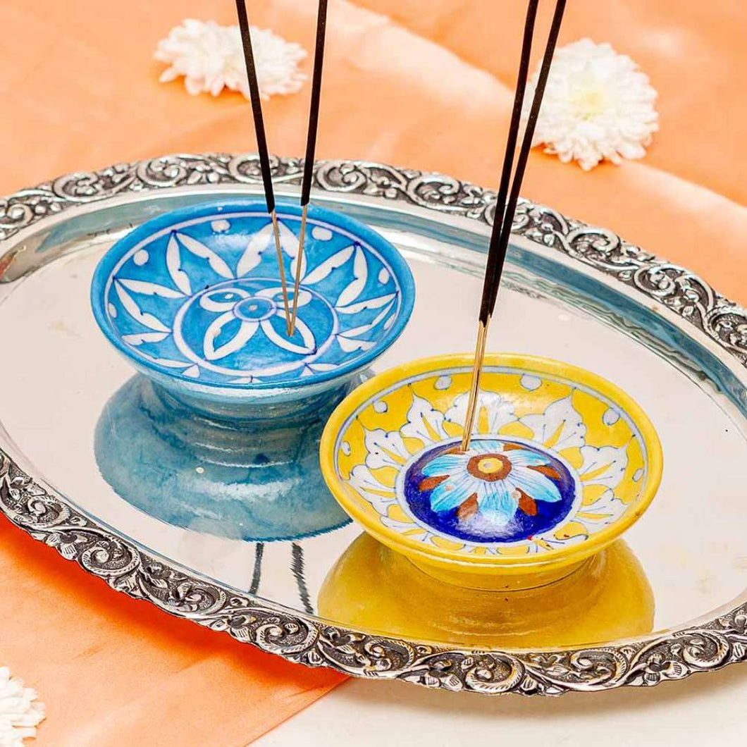 Assorted Blue Pottery Agarbatti Stand (Set Of 2)