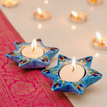 Load image into Gallery viewer, Atrangi Studio Assorted Blue Pottery Candle Holders (Set Of 8)
