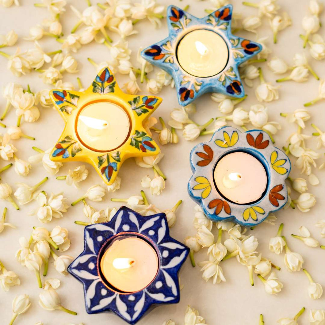 Atrangi Studio One Of All 4 Blue Pottery Candle Holders