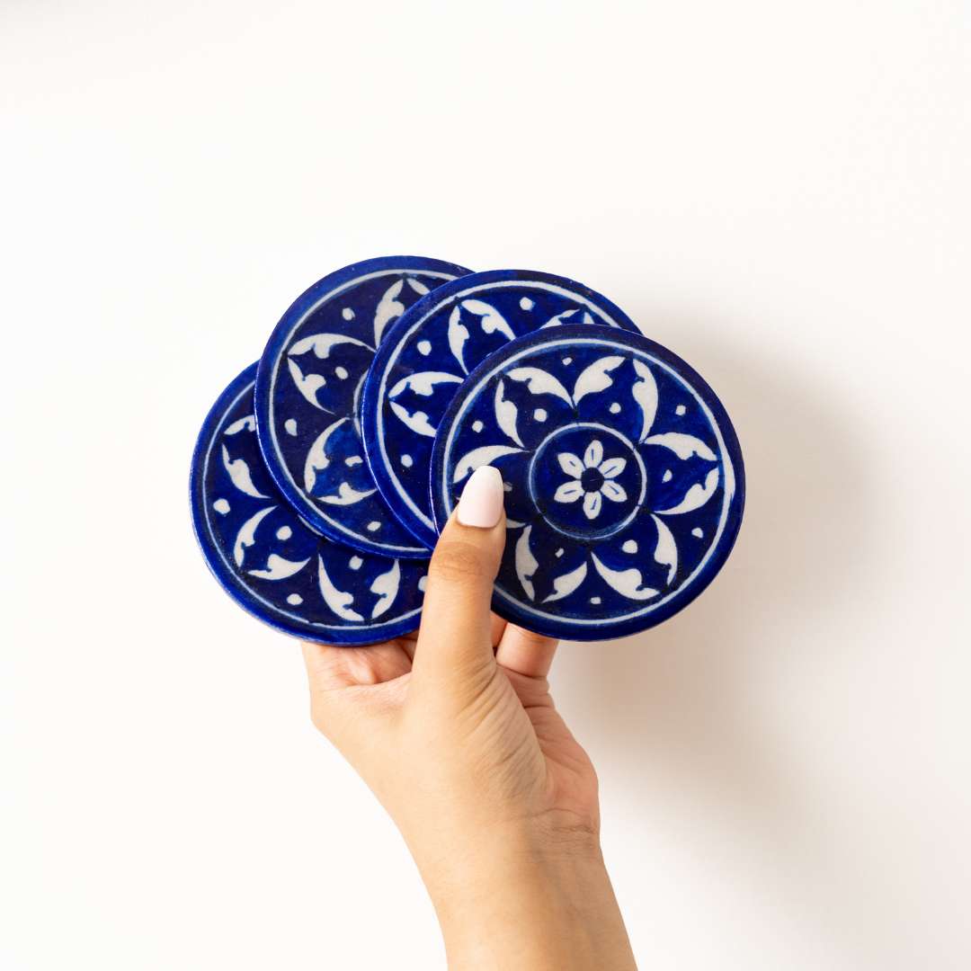 Assorted Blue Pottery Coaster (Set Of 6)