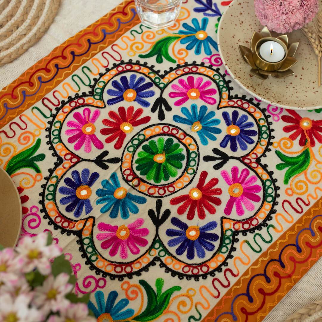Atrangi Studio Flower Ari Embroidery Table Runner India