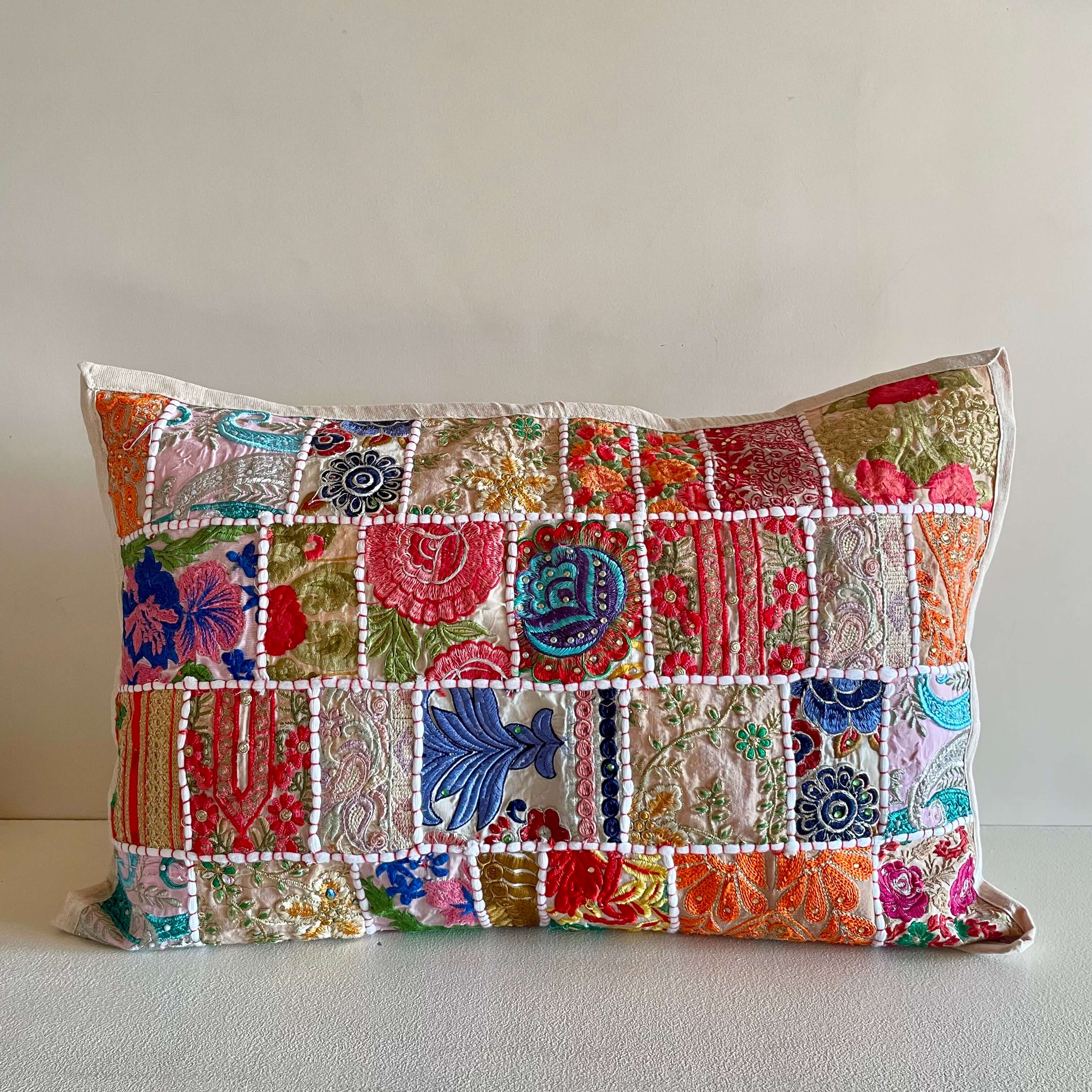 White Patchwork Pillow Cover