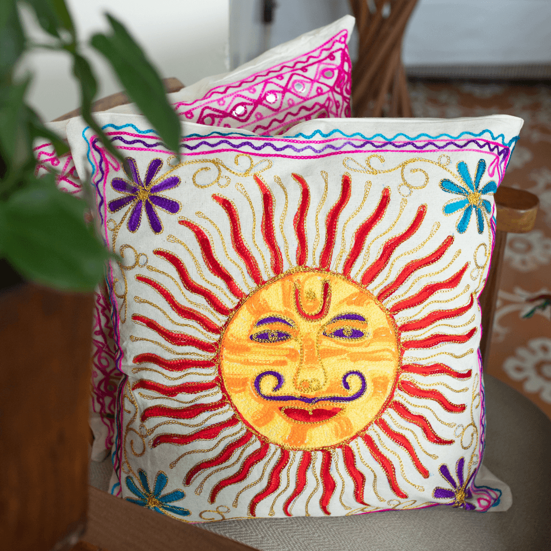 Surajmukhi Aari Embroidery Cushion Cover