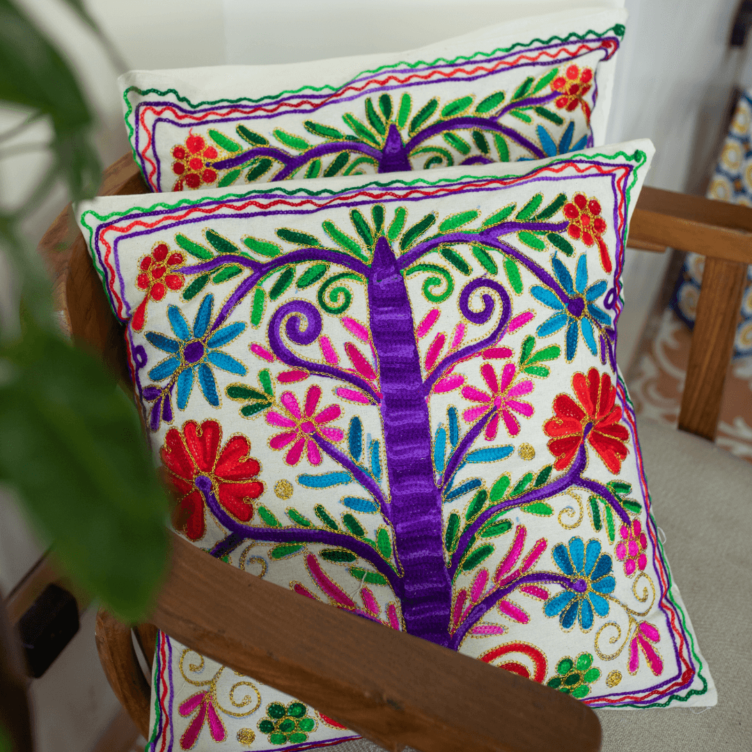 Tree Of Life Aari Embroidery Cushion Cover