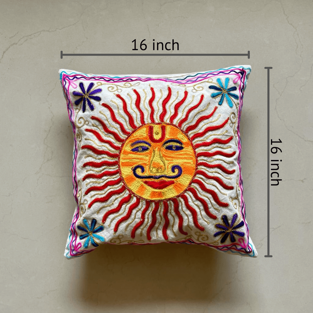 Surajmukhi Aari Embroidery Cushion Cover