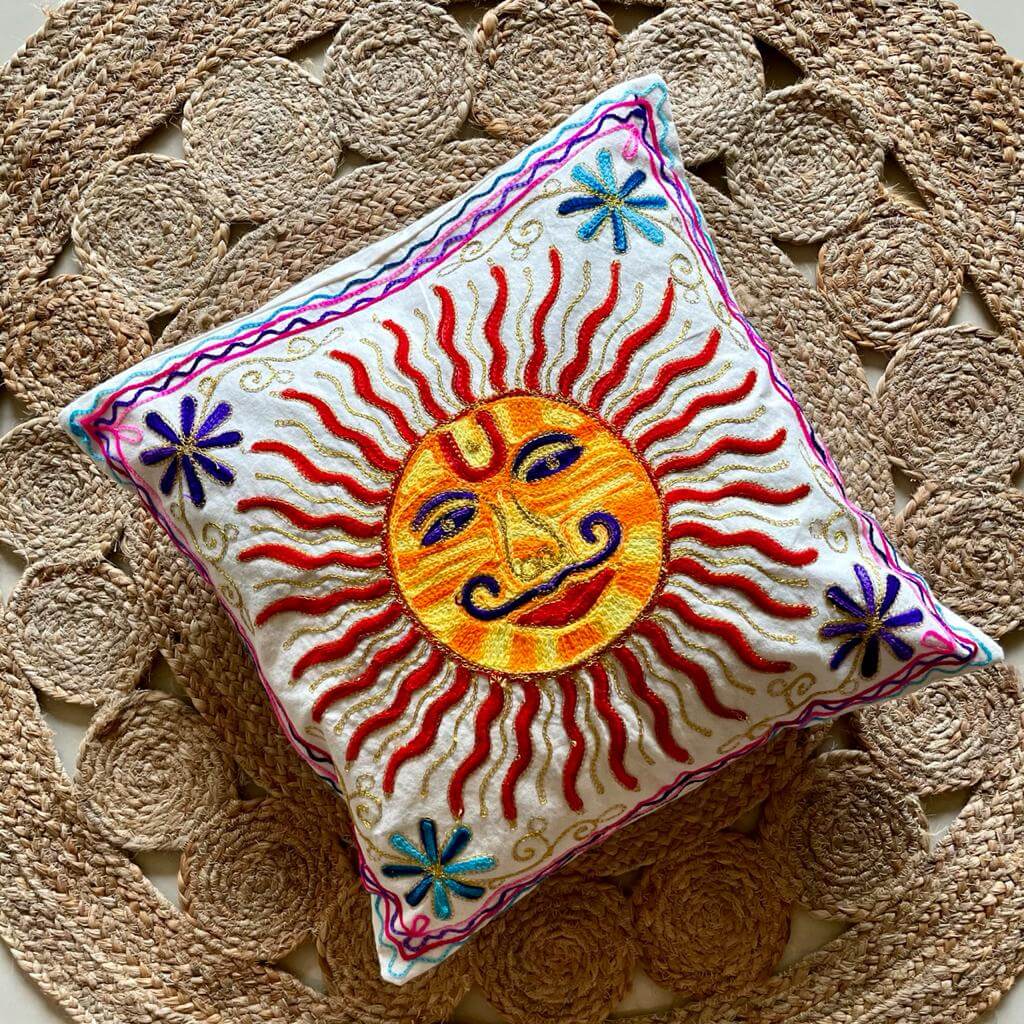 Surajmukhi Aari Embroidery Cushion Cover