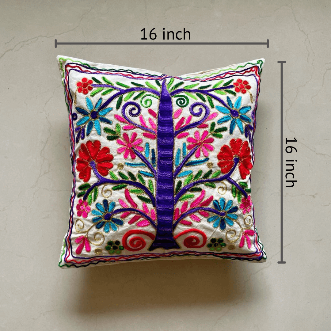 Tree Of Life Aari Embroidery Cushion Cover