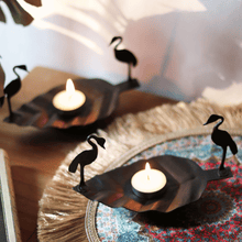 Load image into Gallery viewer, Atrangi Two Birds On A Leaf Wrought Iron Candle Holder
